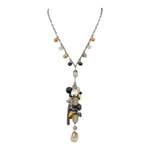 New Statement Necklace Tassel Hematite Tone  Bead Black Gold Boho - 4C